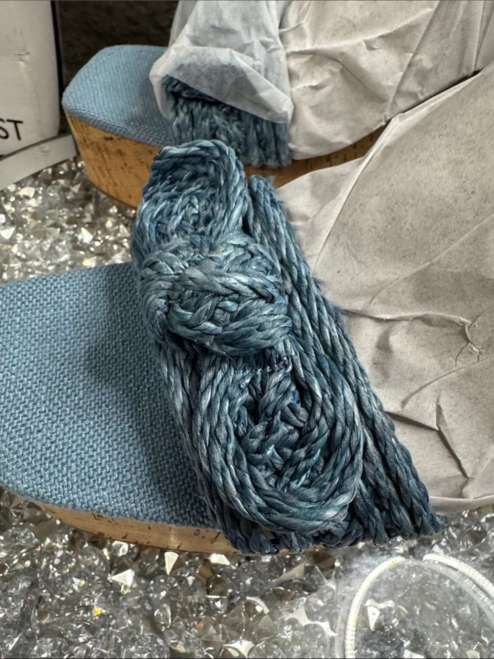 Nine West Comiele Light Blue denim Braided Cork Platform SandalsNEW 9